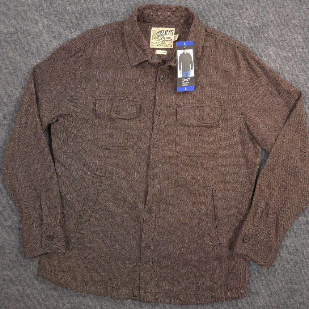 Grayers Shirt Jacket Mens Large Brown Heavyweight Flannel Shacket Pockets NEW